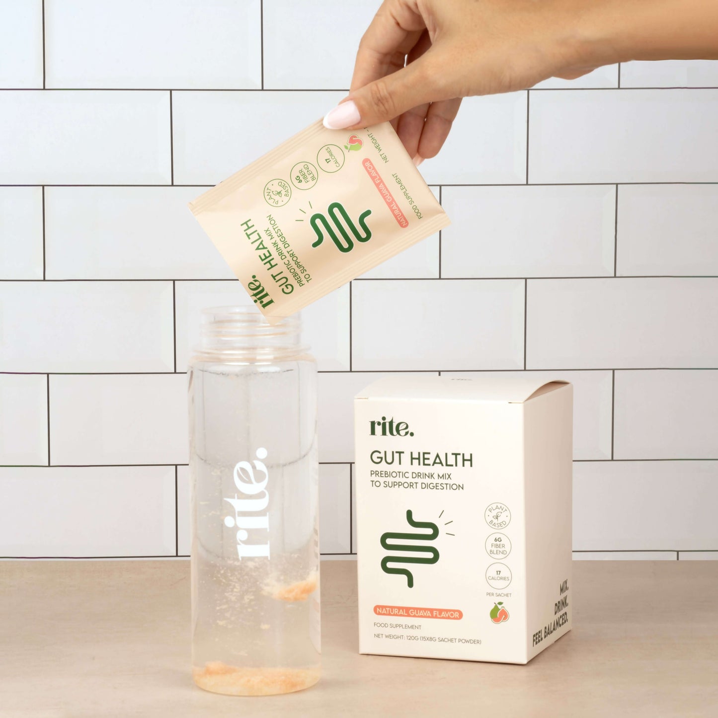 Support your gut with RITE. Gut Health Single Serves, a prebiotic mix with clinically proven fiber to aid digestion, boost fiber intake, and balance your microbiome.