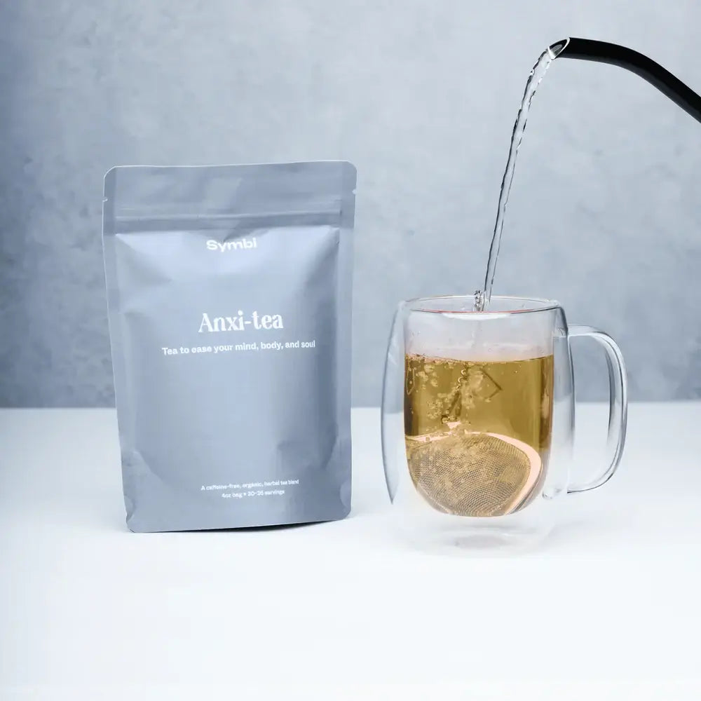 ChatGPT said: Anxi-Tea with chamomile, valerian root, lemon balm, lemongrass, oatstraw, and peppermint—an organic blend designed to ease stress, calm the mind, and provide gentle relief from everyday tension.