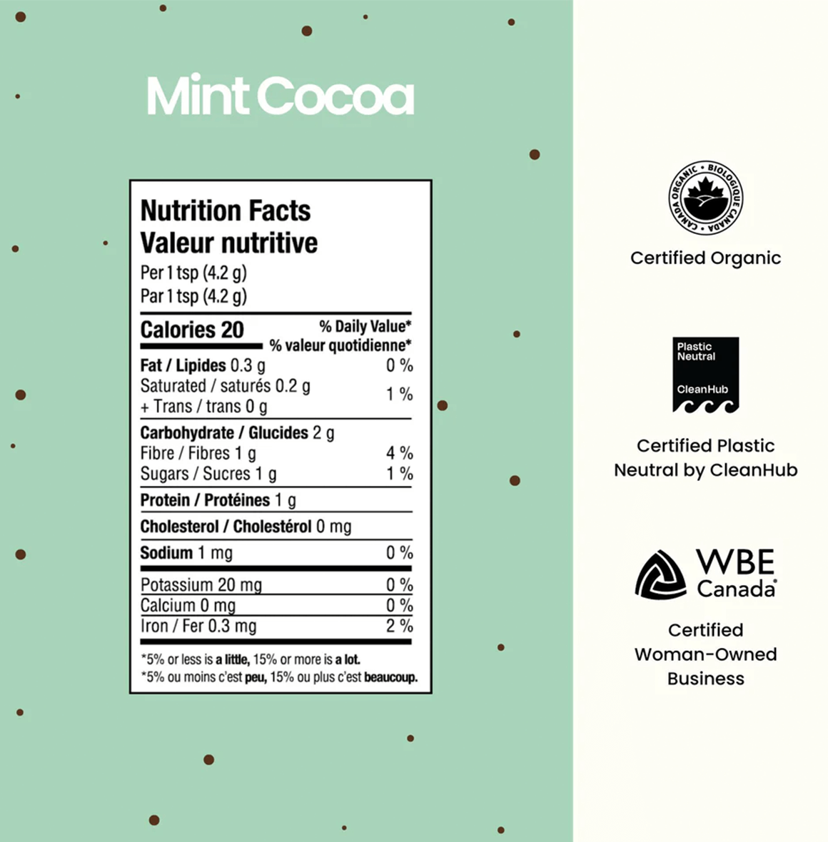 Meet our limited edition, kiddo-approved, maca-powered mint hot chocolate. Rich dark cocoa is paired with mint for an elevated hot chocolate with a refreshing holiday finish.
