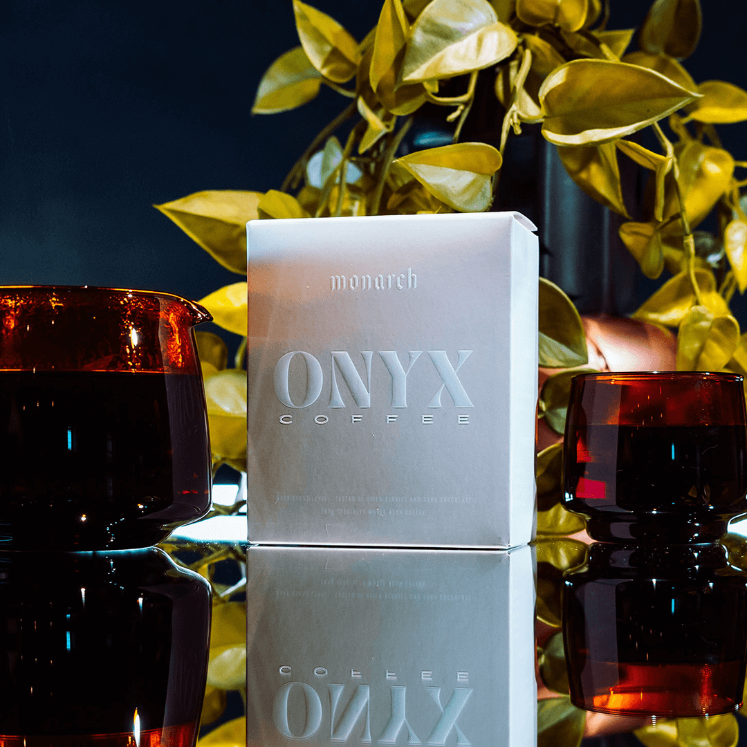 Onyx Coffee Lab's dark roast espresso blend with dark chocolate, molasses, red wine, and dried berries, smooth and aromatic.