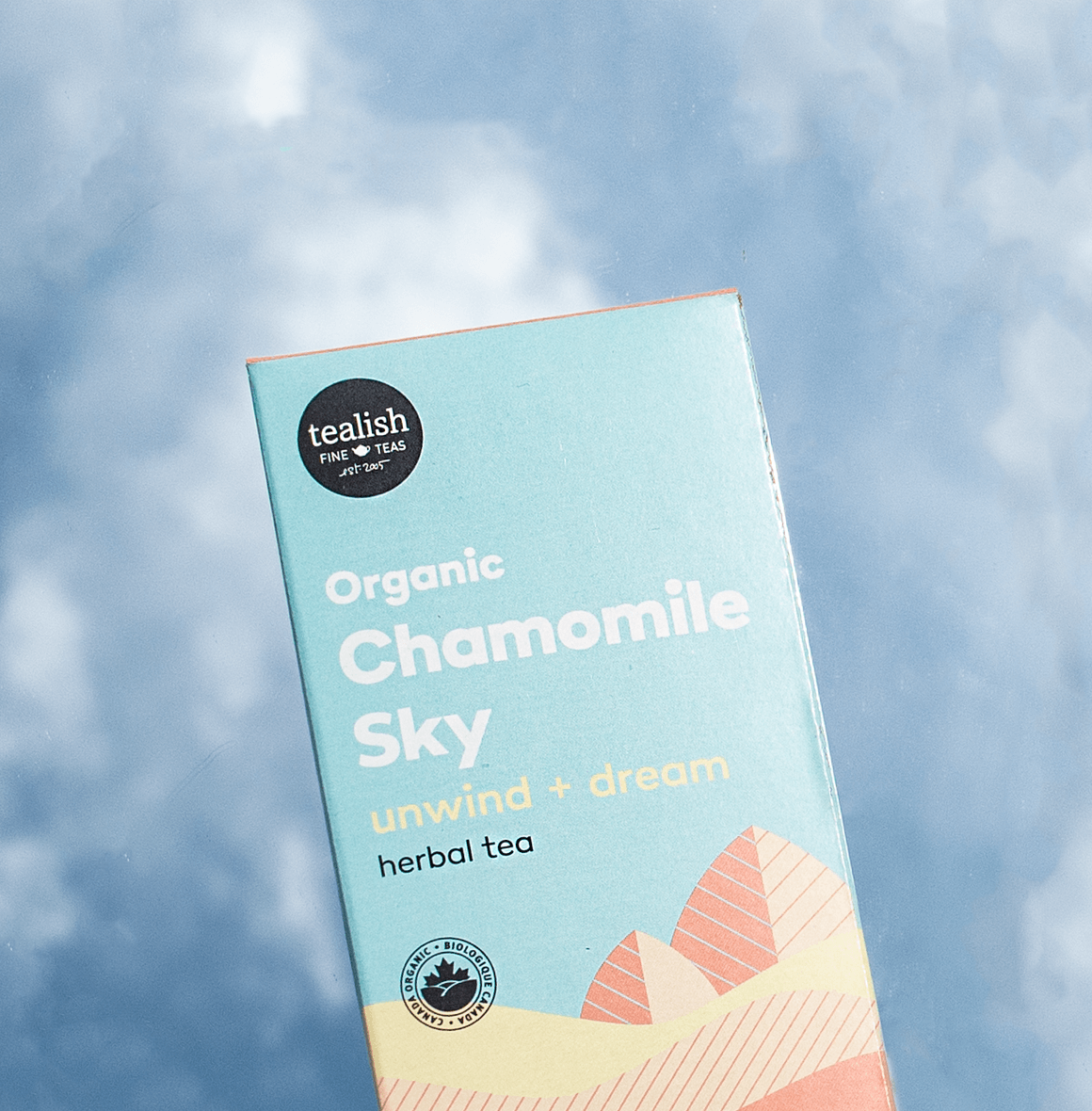 Organic Chamomile Sky with chamomile, apple, citrus, and turmeric—soothing and calming, perfect for unwinding and melting away the stresses of the day.