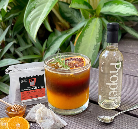 Iced Colombia Mandarin Cold Brew Recipe | Summer Refreshment with citrus cold brew, SOFE Coffee bags, and mandarin garnish