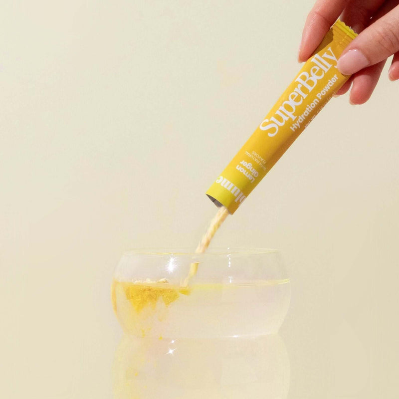 SuperBelly Lemon Ginger combines love of superfoods with prebiotics (from inulin), trace minerals, fermented apple cider vinegar, and probiotics that contribute to a healthy gut flora.