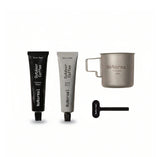 NoNormal Outdoor Coffee Kit with Classic Black and Sweet Black coffee paste tubes, 380 ml titanium cup and tube squeeze key