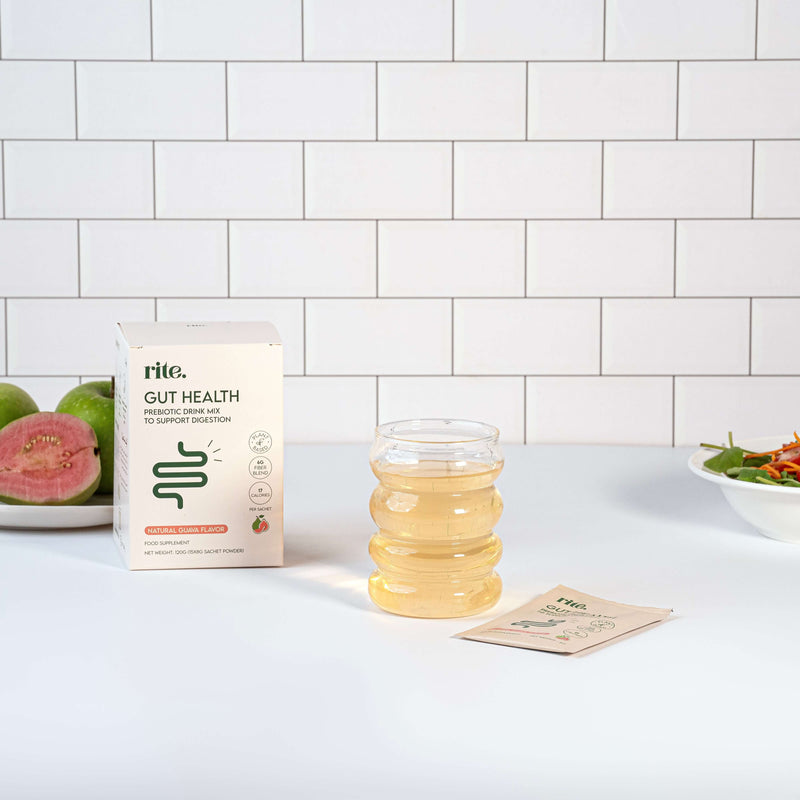 Support your gut with RITE. Gut Health Single Serves, a prebiotic mix with clinically proven fiber to aid digestion, boost fiber intake, and balance your microbiome.