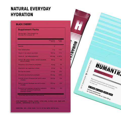 Humantra Black Cherry Electrolyte Sachet Mix – supplement facts