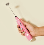 Blume's custom 3-speed Milk Frother. This frother includes two detachable whisk heads and a USB charging cable. Makes dreamy, cloud-like micro-foam