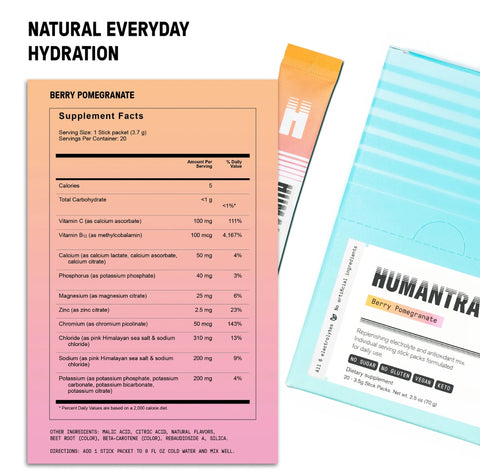 Humantra Berry Pomegranate Electrolyte Sachet Mix – supplement facts