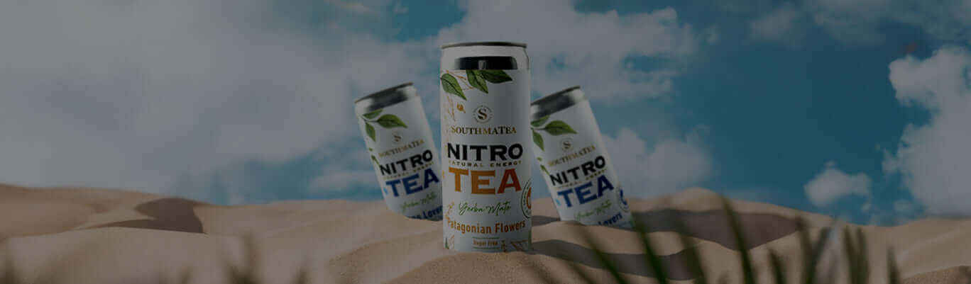 Cans of nitro tea featuring refreshing flavors, perfect for coffee and tea lovers in Dubai, UAE.
