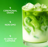 PerfectTed ceremonial grade matcha latte with ice, featuring non-GMO Japanese matcha and 30–50mg caffeine