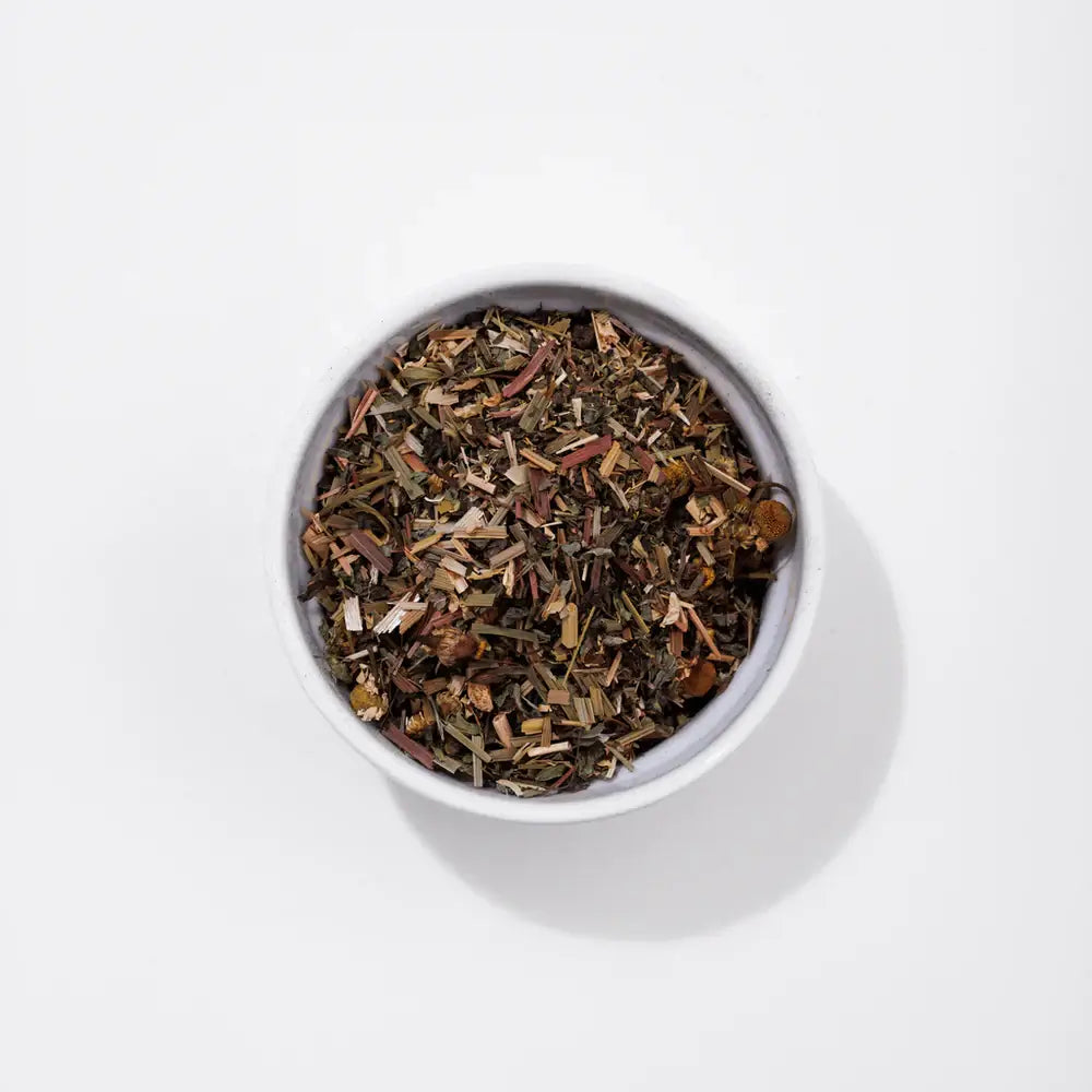 ChatGPT said: Anxi-Tea with chamomile, valerian root, lemon balm, lemongrass, oatstraw, and peppermint—an organic blend designed to ease stress, calm the mind, and provide gentle relief from everyday tension.
