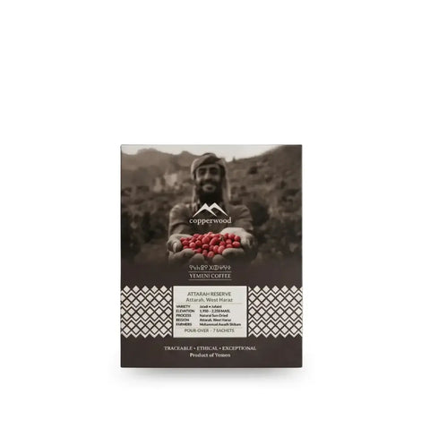 Yemeni drip bag coffee Attarrah Reserve by Copperwood, authentic West Haraz pour-over sachets
