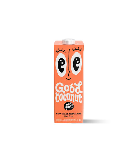 All Good Barista Coconut Milk – smooth, rich milk for latte art and coffee. Smooth, rich coconut milk that steams perfectly for latte art. Made in New Zealand for baristas and coffee lovers.