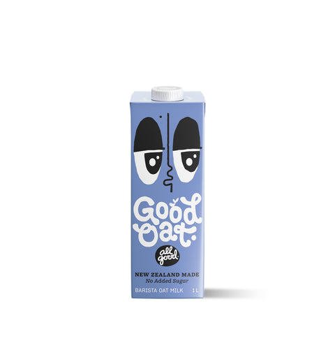 All Good Barista Oat Milk – smooth, creamy oat milk for coffee and latte art. Creamy oat milk made from Southland oats. Steams smoothly with a clean taste that complements coffee perfectly.