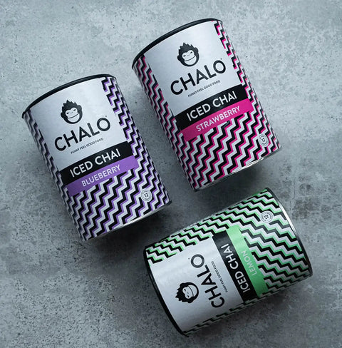 Chalo Blueberry Iced Chai, fruity refreshment with jaggery, antioxidant-rich twist on iced tea.