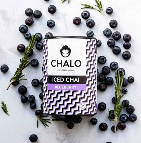 Chalo Blueberry Iced Chai, fruity refreshment with jaggery, antioxidant-rich twist on iced tea.