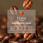 Burundi Royal Fields Single Origin Coffee by Flava showcasing flavor notes and roasted coffee beans.