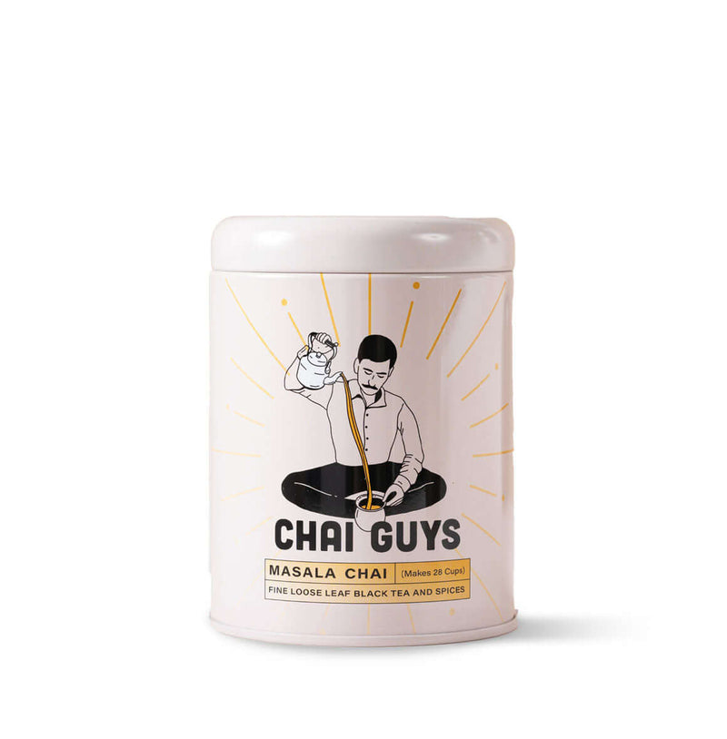 Chai Guys' Masala Chai with Assam and Darjeeling tea, blended with global spices and ginger for a rich, aromatic brew.
