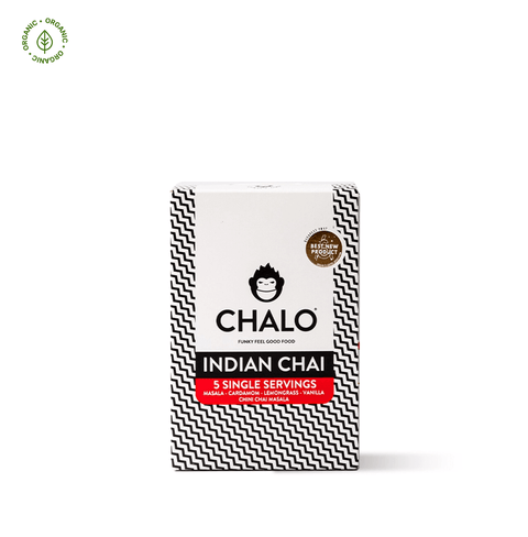 Chalo Chai Discovery Box, featuring 5 award-winning chai latte blends, made from real tea and spices for sweet, spicy, and aromatic brews.