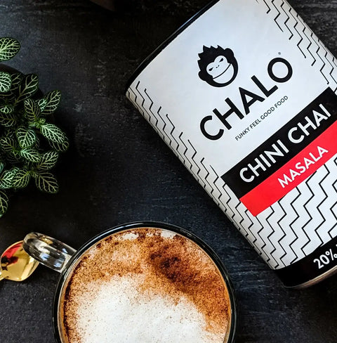Chalo Chini Masala Chai, black tea & spice blend, bold flavour, less sugar chai latte