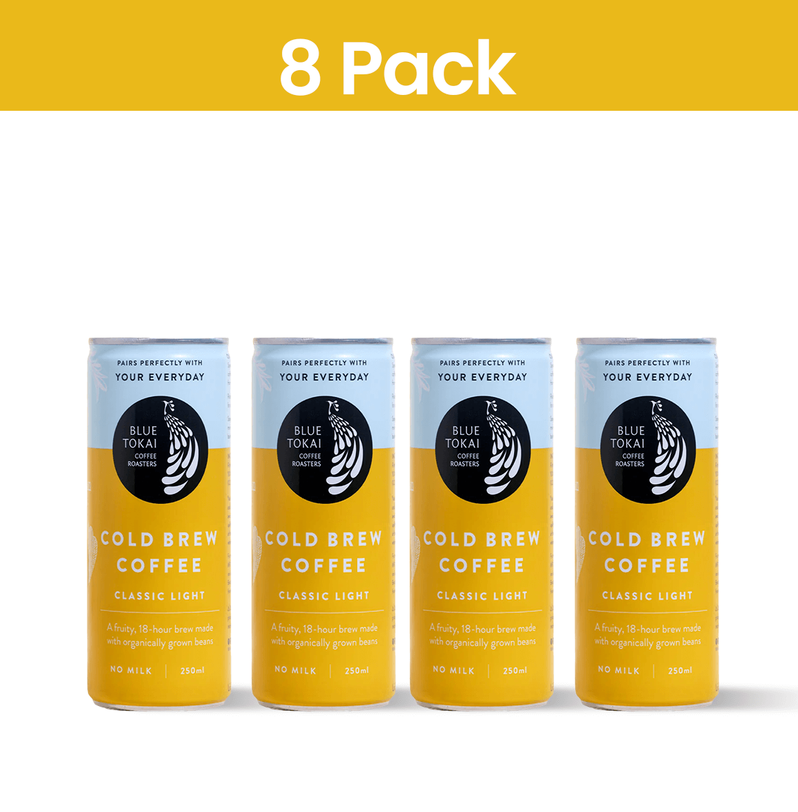 Cans of Blue Tokai Cold Brew Light – fruity, refreshing light roast crafted for black coffee lovers.