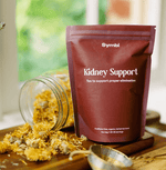 Kidney Support Tea with dandelion leaves, marshmallow root, hibiscus, burdock root, horsetail, and parsley—designed to support elimination channels and maintain fluid balance for overall kidney health.