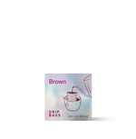 Brown Drip Kit Box by THREE Coffee includes 7 ready-to-brew medium-roast drip bags with caramel, nutty, and chocolate notes. Perfect for travel, office, or easy specialty coffee at home.