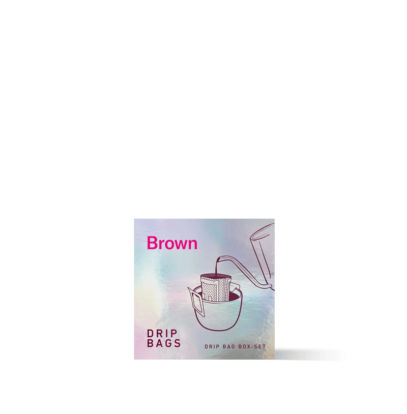 Brown Drip Kit Box by THREE Coffee includes 7 ready-to-brew medium-roast drip bags with caramel, nutty, and chocolate notes. Perfect for travel, office, or easy specialty coffee at home.
