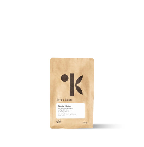 Edelmira by TAF Coffee – Washed Mexican Bourbon-Caturra with vanilla gelato notes, creamy texture, and smooth, balanced body.
