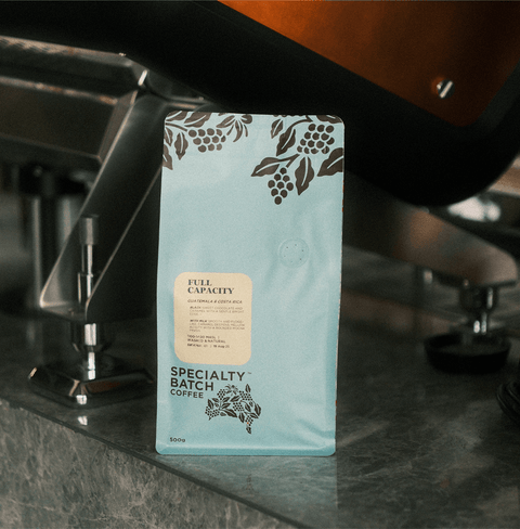 Full Capacity Medium Roasted Premium Blend coffee package on display