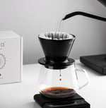 FLO 85 Paper Filters 100x used in a Varia FLO dripper for brewing coffee.