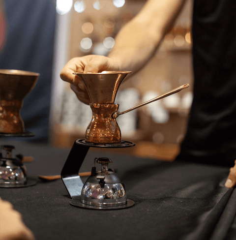 BEN RAHIM Precision Copper Cezve Coffee Funnel for Turkish coffee brewing—designed for a mess-free, accurate transfer of coffee grounds from grinder to pot.
