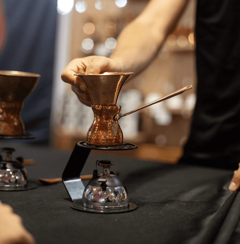 BEN RAHIM Precision Copper Cezve Coffee Funnel for Turkish coffee brewing—designed for a mess-free, accurate transfer of coffee grounds from grinder to pot.