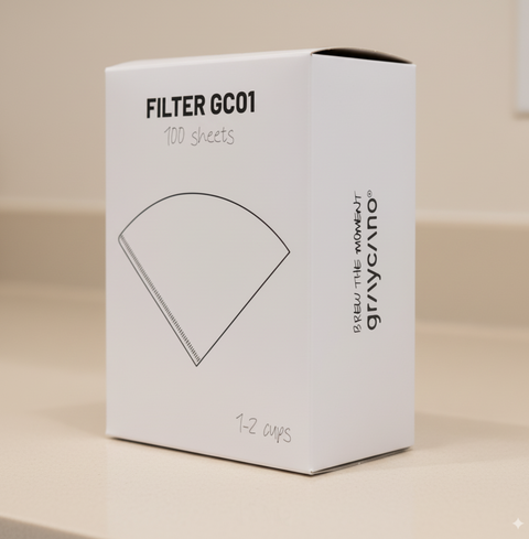Graycano GC01 Coffee Filter box with 100 conical paper filters for pour-over brewing.