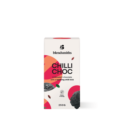 250g package of Chilli Chocolate Blend with warming chilli kick.