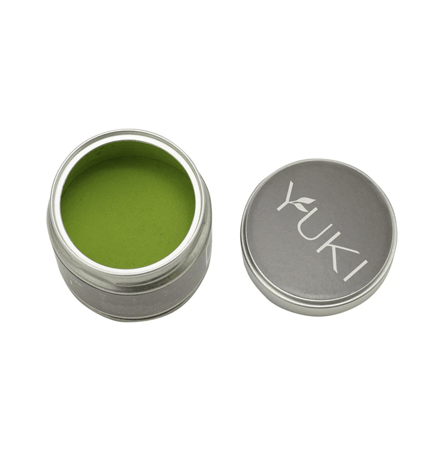 Shizuoka Organic Matcha tin showing vibrant green tea powder from Japan.