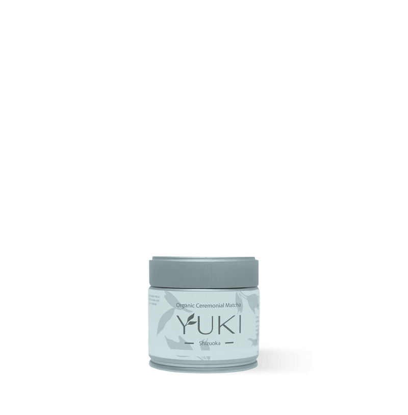 Tin of Shizuoka Organic Matcha with Yuki label on a white background