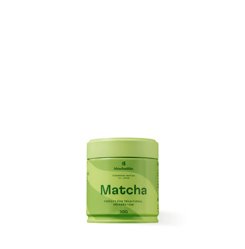 Tin of Pure Ceremonial Grade Matcha green tea for traditional preparation, 30g