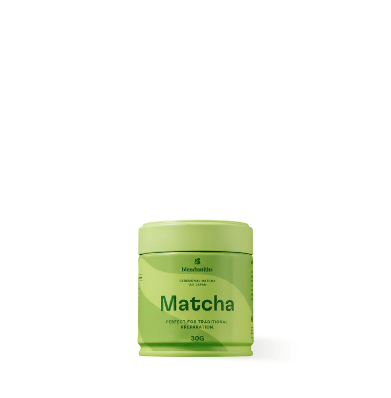 Tin of Pure Ceremonial Grade Matcha green tea for traditional preparation, 30g