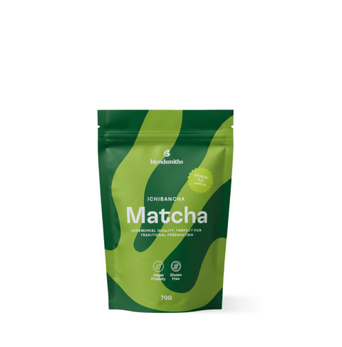 Ichibancha Ceremonial Matcha 70g green and white pouch.