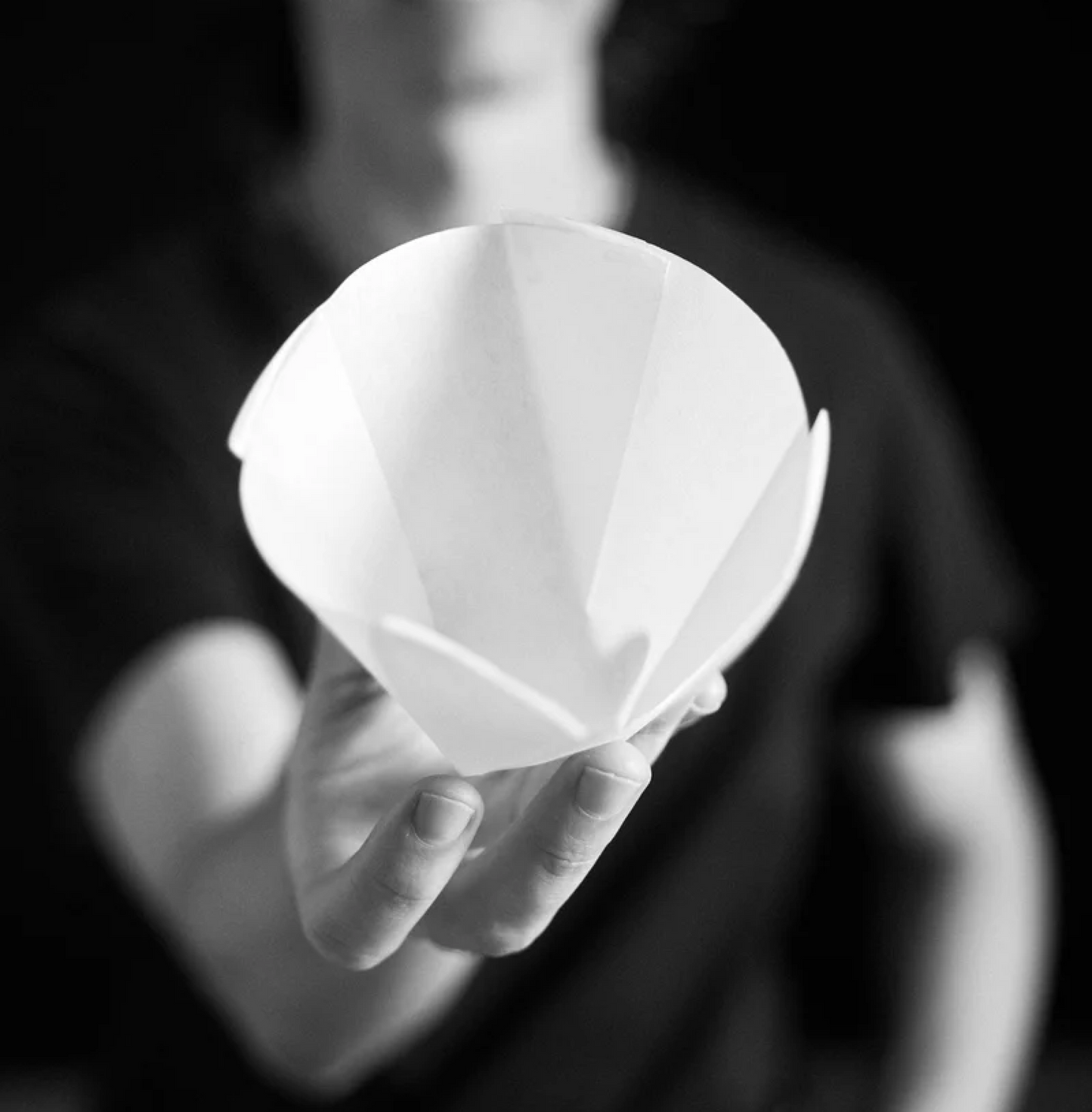 Person holding Sibarist B3 Flat Coffee Filter Paper for pour-over brewing