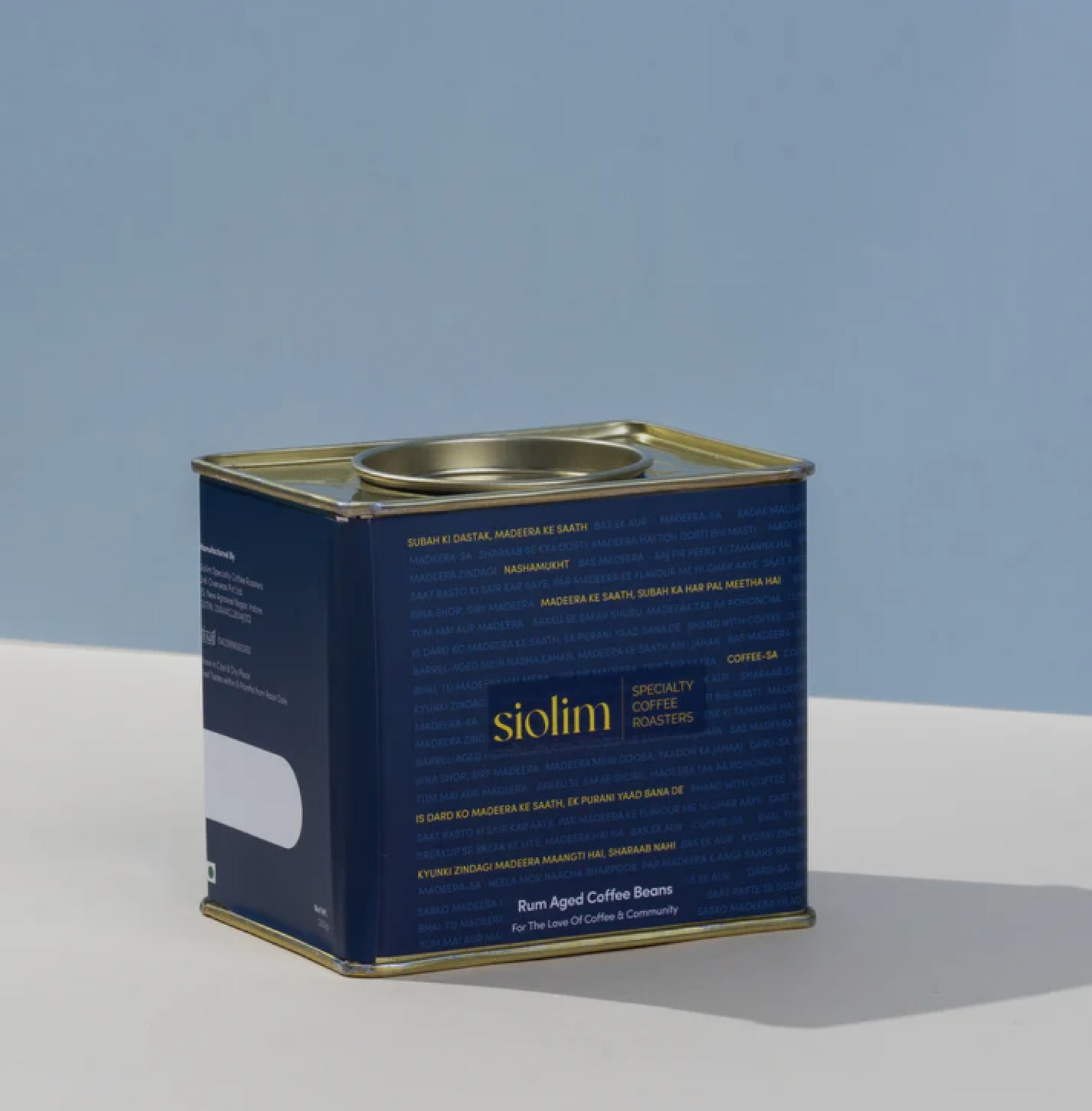 Tin of Barrel Aged Madeera coffee with rich chocolate and nutmeg notes.