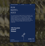 Siolim Rum Barrel Aged coffee label showcasing rich flavors of milk chocolate, jackfruit, and molasses with rum sweetness.