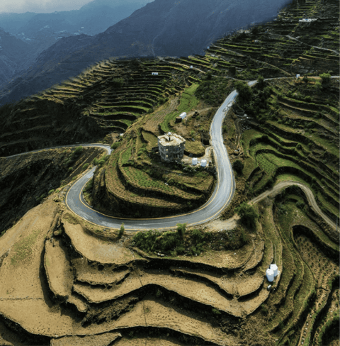 Stunning terraced landscape in mountainous region during daytime