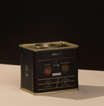 Cascara tin container showcasing circular economy by transforming coffee fruit peels into a valuable product, resembling fruity loose tea.