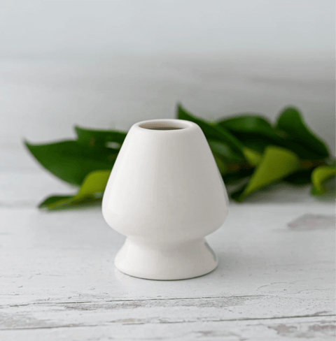 White Whisk Holder in ceramic, designed for drying bamboo matcha whisk, with a smooth, curved body to maintain prong shape.