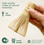 Bamboo Matcha Whisk 100 Prongs made from natural bamboo, showcasing high quality and environmental sustainability.