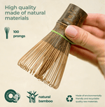 Dark Bamboo Matcha Whisk 100 Prongs made from natural bamboo, showcasing 100 prongs perfect for authentic Japanese tea preparation.