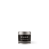Tin of Uji Matcha from Yuki Matcha, premium quality green tea sourced from Kyoto, featuring Asahi and Samidori cultivars.