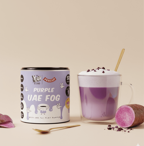 Purple UAE Fog blend with latte and purple yam for tropical Middle Eastern twist